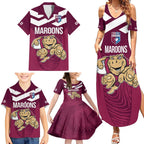 Custom Queensland Rugby Family Matching Summer Maxi Dress and Hawaiian Shirt Maroons Cane Toad Origin Sporty