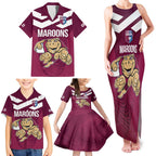 Custom Queensland Rugby Family Matching Tank Maxi Dress and Hawaiian Shirt Maroons Cane Toad Origin Sporty