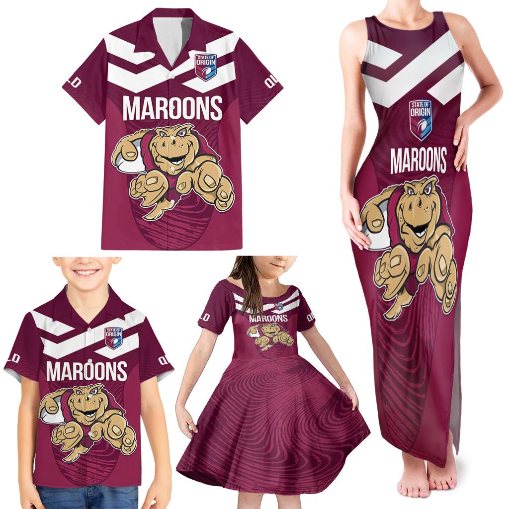 Custom Queensland Rugby Family Matching Tank Maxi Dress and Hawaiian Shirt Maroons Cane Toad Origin Sporty