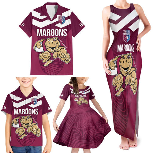 Custom Queensland Rugby Family Matching Tank Maxi Dress and Hawaiian Shirt Maroons Cane Toad Origin Sporty