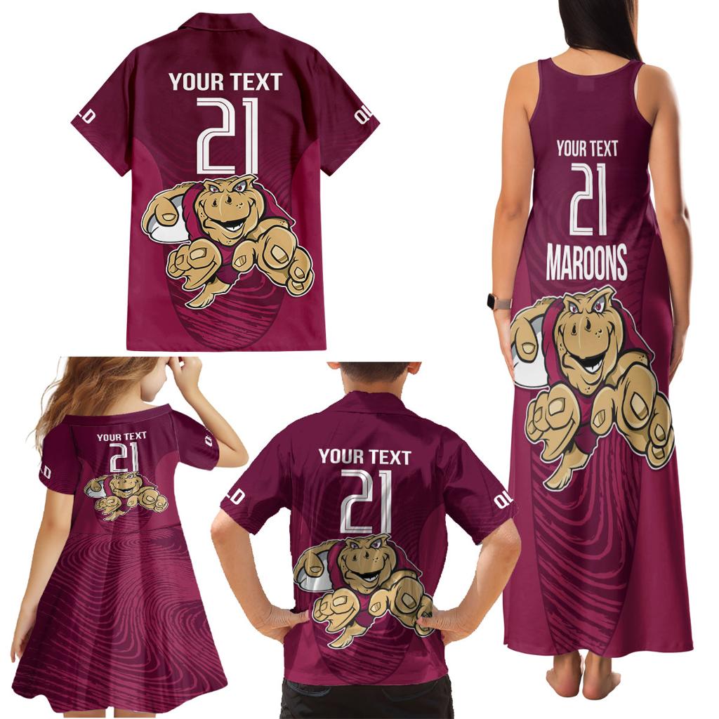 Custom Queensland Rugby Family Matching Tank Maxi Dress and Hawaiian Shirt Maroons Cane Toad Origin Sporty