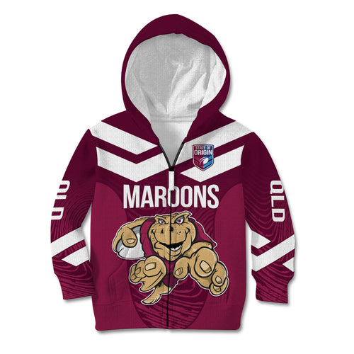 Custom Queensland Rugby Kid Hoodie Maroons Cane Toad Origin Sporty