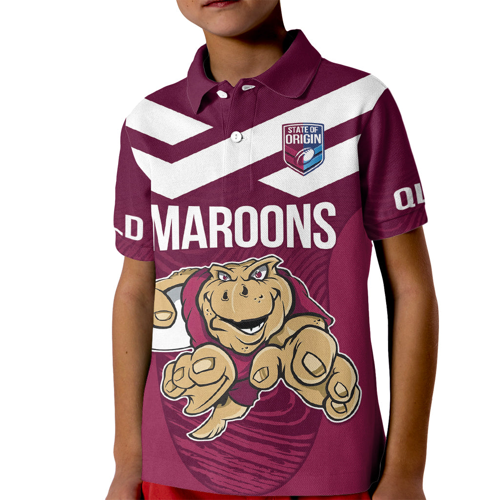 Custom Queensland Rugby Kid Polo Shirt Maroons Cane Toad Origin Sporty