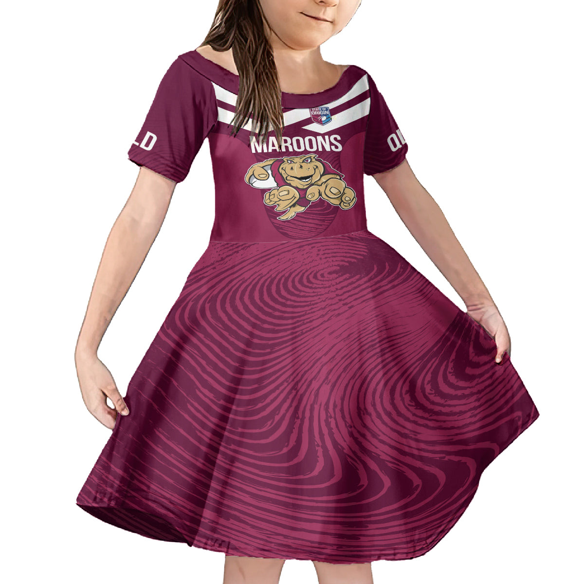 Custom Queensland Rugby Kid Short Sleeve Dress Maroons Cane Toad Origin Sporty