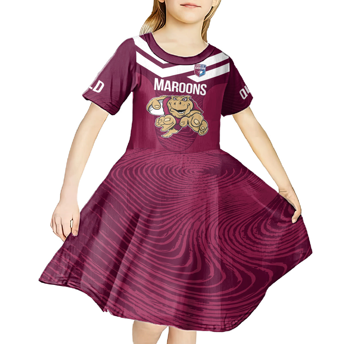 Custom Queensland Rugby Kid Short Sleeve Dress Maroons Cane Toad Origin Sporty