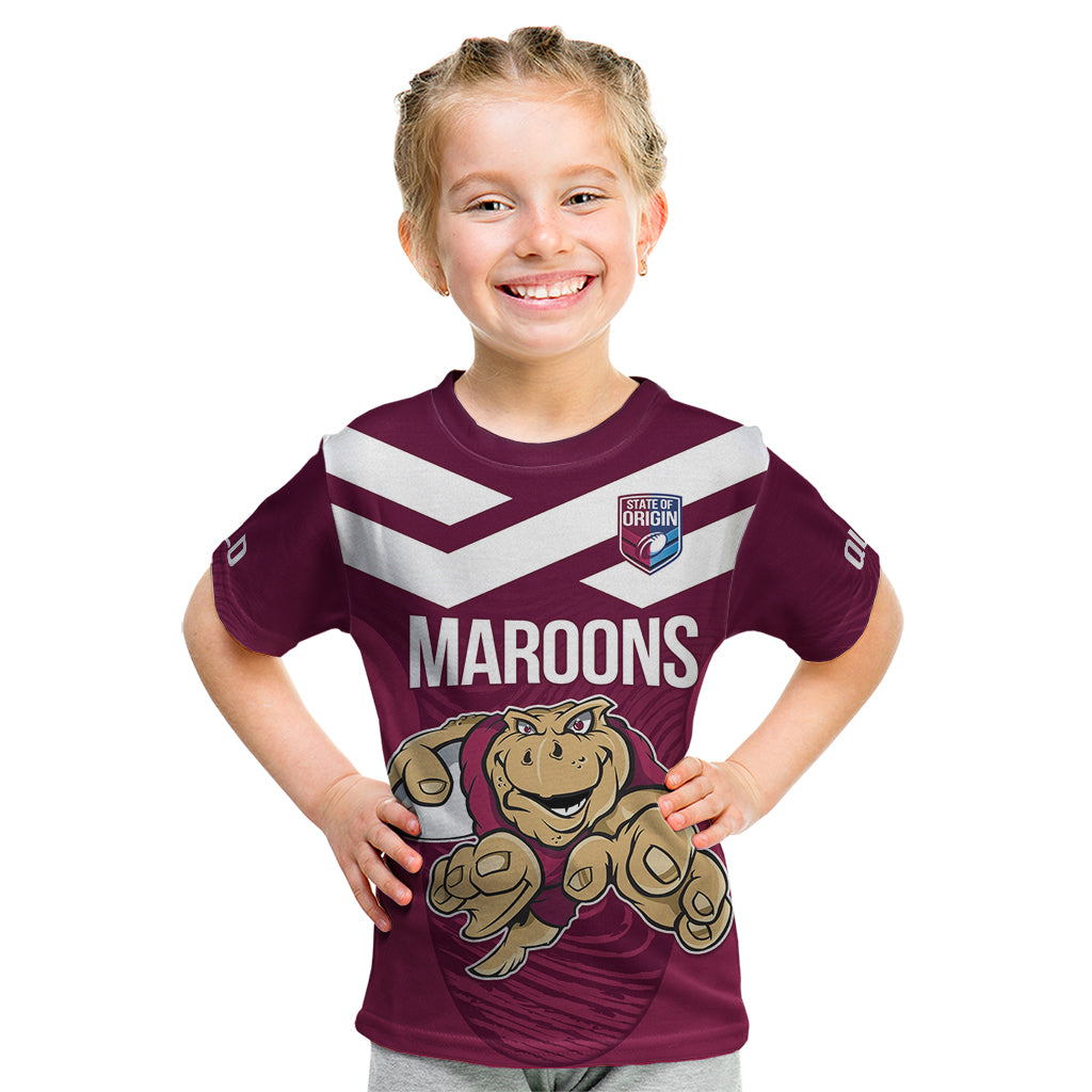Custom Queensland Rugby Kid T Shirt Maroons Cane Toad Origin Sporty