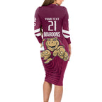 Custom Queensland Rugby Long Sleeve Bodycon Dress Maroons Cane Toad Origin Sporty