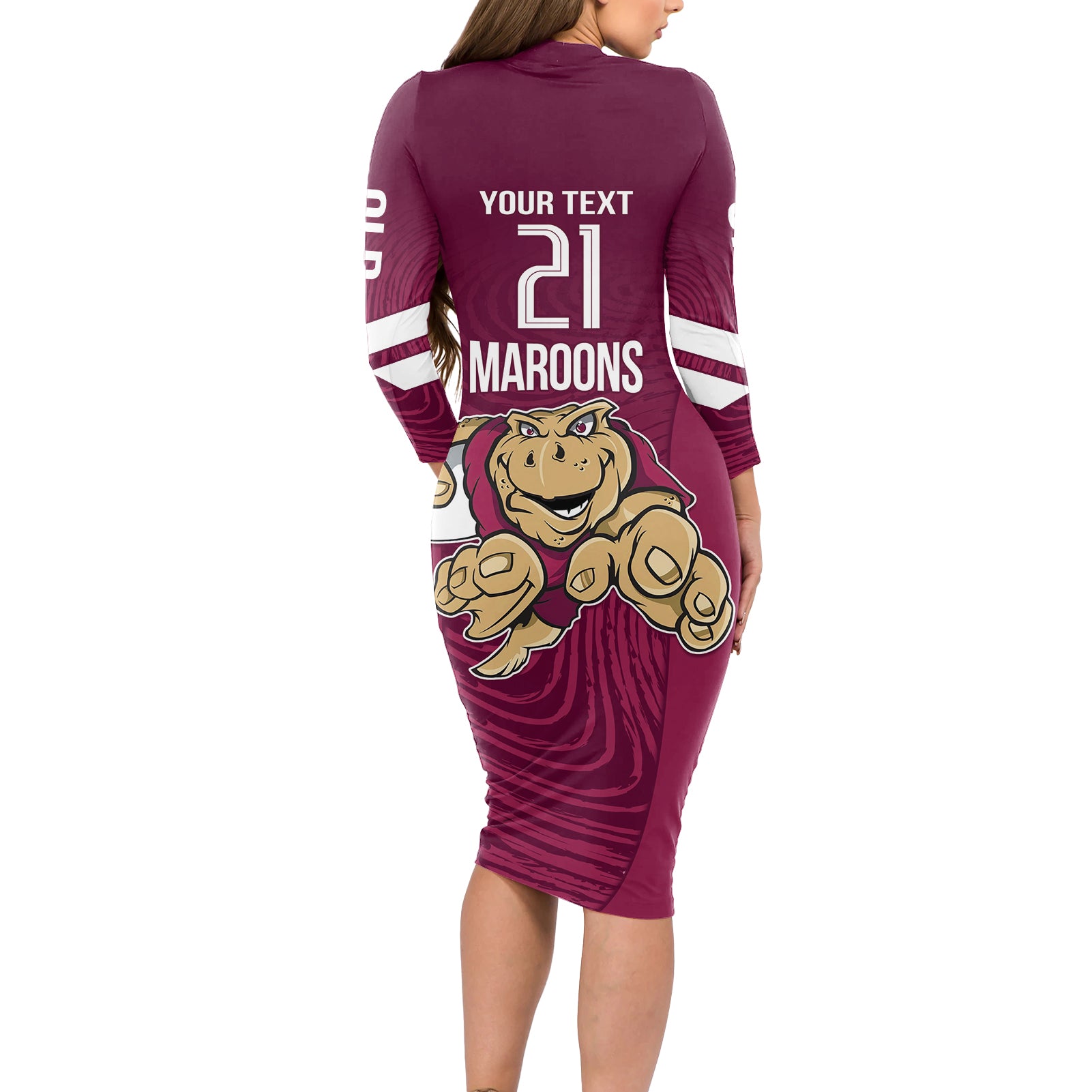 Custom Queensland Rugby Long Sleeve Bodycon Dress Maroons Cane Toad Origin Sporty