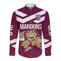 Custom Queensland Rugby Long Sleeve Button Shirt Maroons Cane Toad Origin Sporty