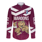 Custom Queensland Rugby Long Sleeve Button Shirt Maroons Cane Toad Origin Sporty