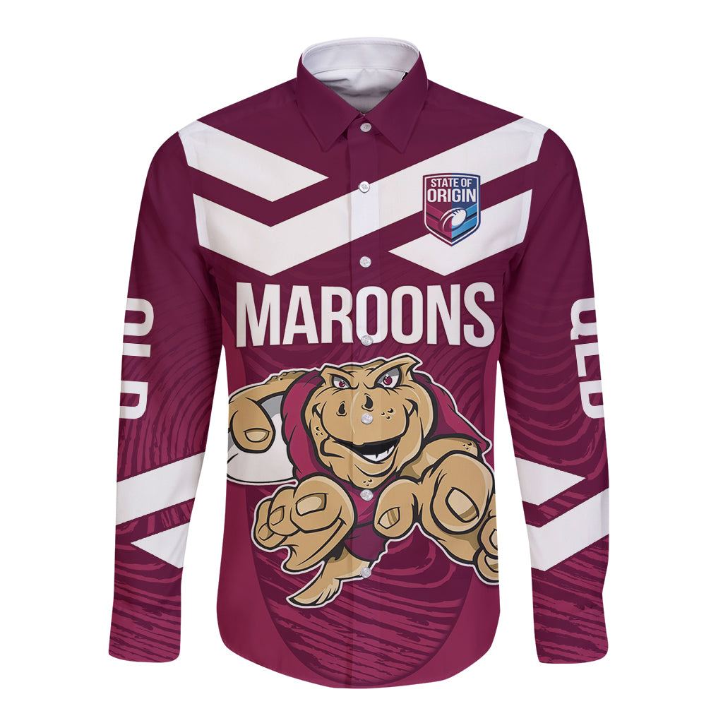 Custom Queensland Rugby Long Sleeve Button Shirt Maroons Cane Toad Origin Sporty