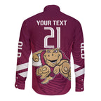 Custom Queensland Rugby Long Sleeve Button Shirt Maroons Cane Toad Origin Sporty