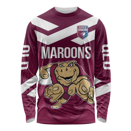 Custom Queensland Rugby Long Sleeve Shirt Maroons Cane Toad Origin Sporty