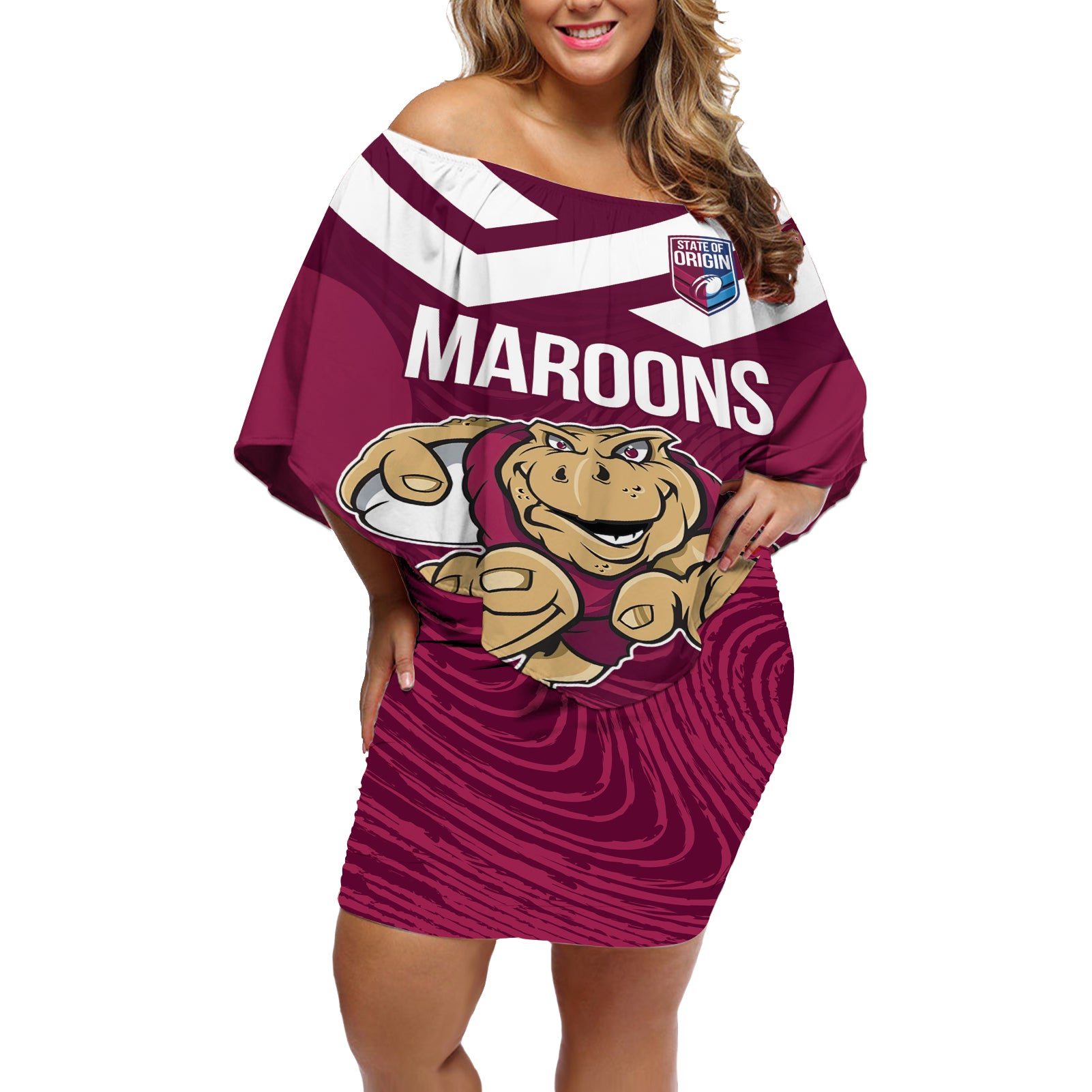 Custom Queensland Rugby Off Shoulder Short Dress Maroons Cane Toad Origin Sporty