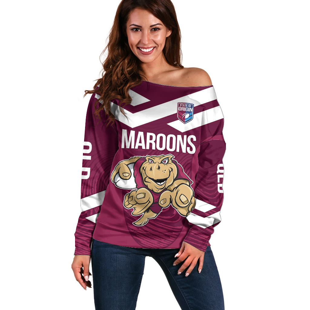 Custom Queensland Rugby Off Shoulder Sweater Maroons Cane Toad Origin Sporty