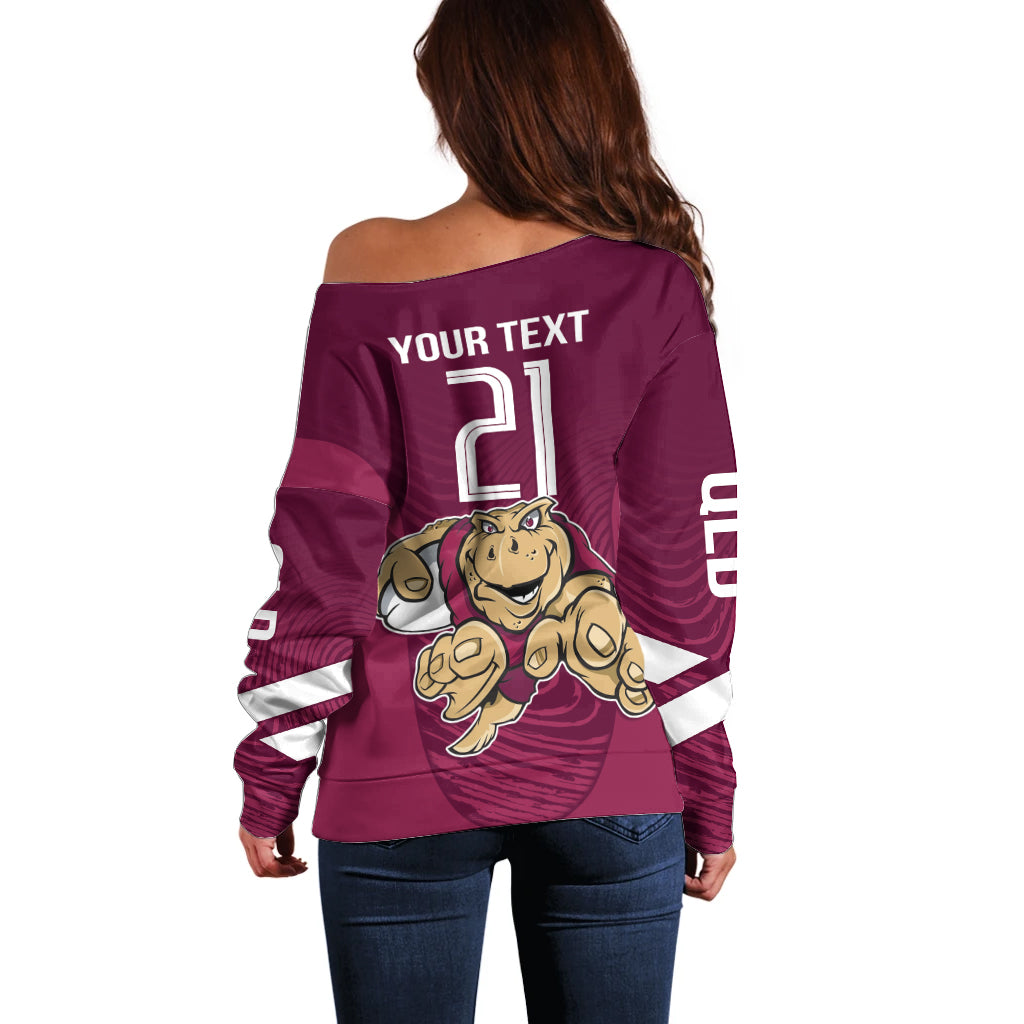 Custom Queensland Rugby Off Shoulder Sweater Maroons Cane Toad Origin Sporty