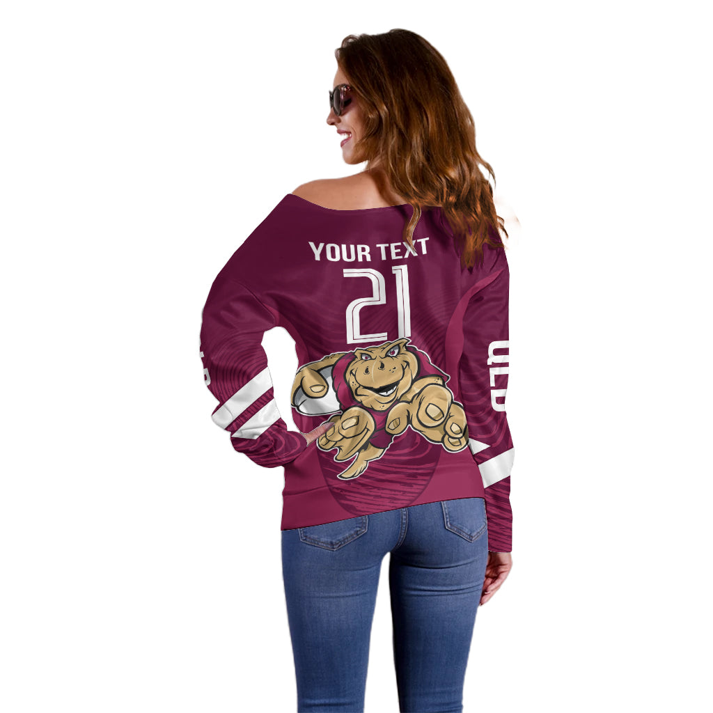 Custom Queensland Rugby Off Shoulder Sweater Maroons Cane Toad Origin Sporty