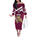 Custom Queensland Rugby Off The Shoulder Long Sleeve Dress Maroons Cane Toad Origin Sporty
