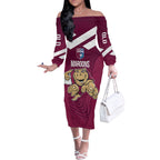Custom Queensland Rugby Off The Shoulder Long Sleeve Dress Maroons Cane Toad Origin Sporty