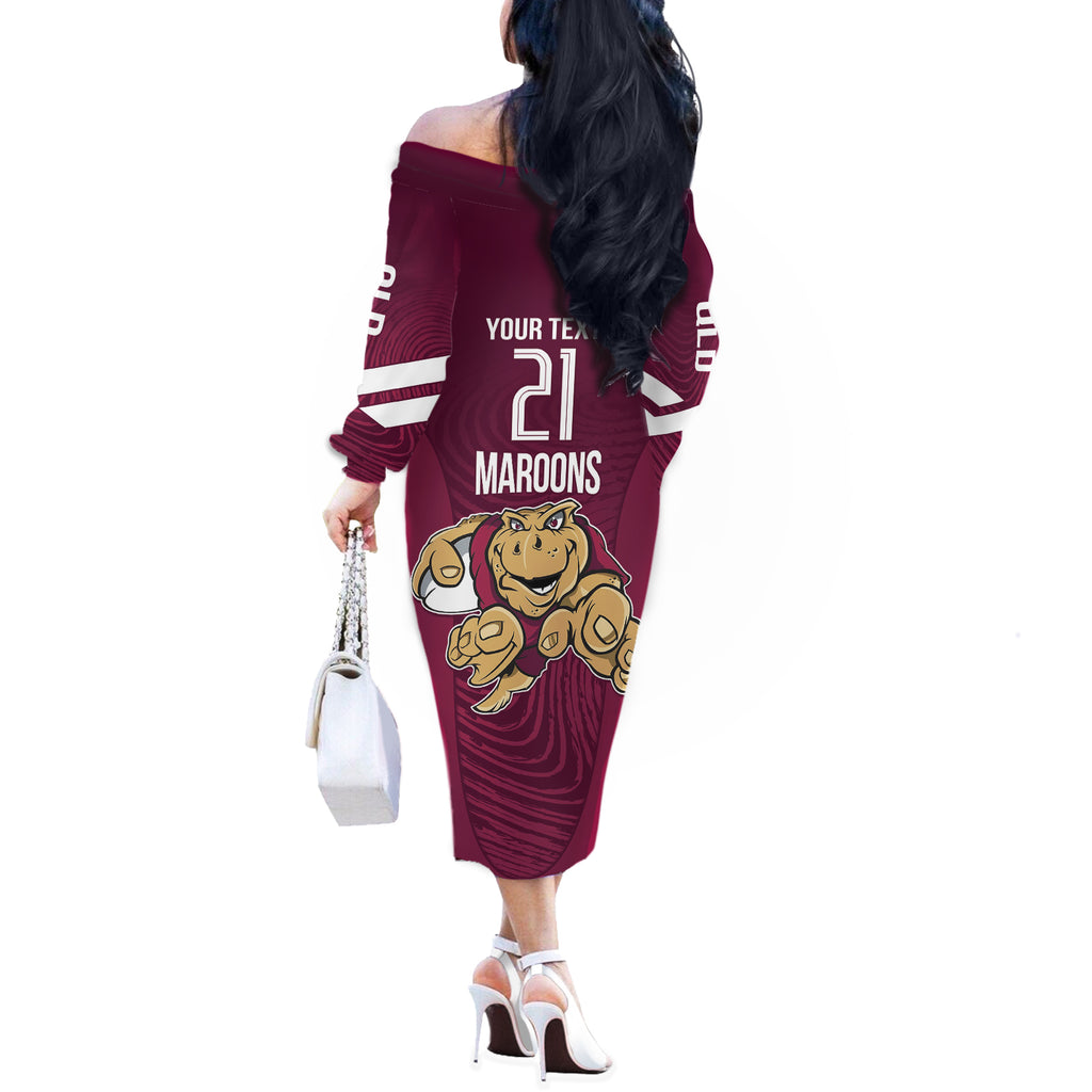 Custom Queensland Rugby Off The Shoulder Long Sleeve Dress Maroons Cane Toad Origin Sporty