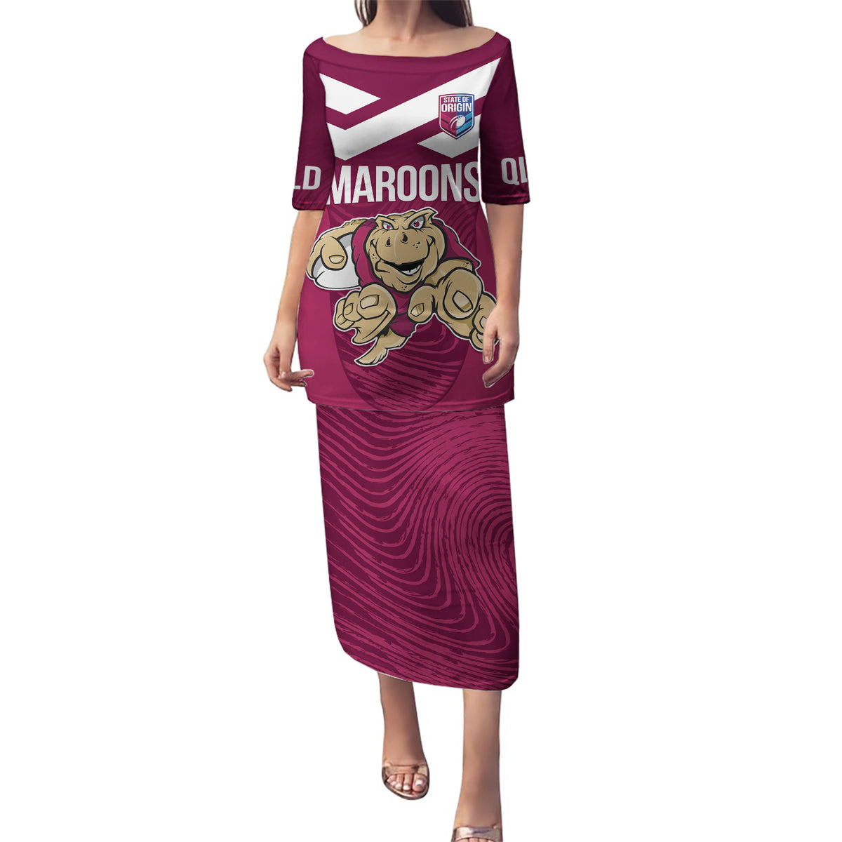 Custom Queensland Rugby Puletasi Maroons Cane Toad Origin Sporty