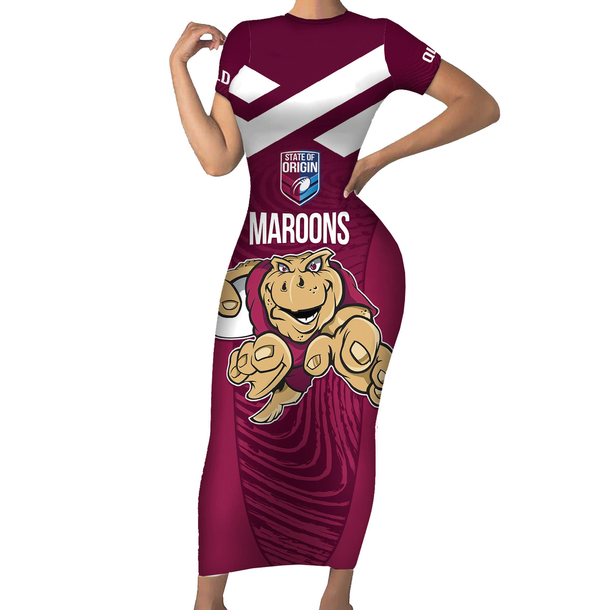 Custom Queensland Rugby Short Sleeve Bodycon Dress Maroons Cane Toad Origin Sporty