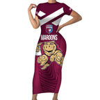 Custom Queensland Rugby Short Sleeve Bodycon Dress Maroons Cane Toad Origin Sporty
