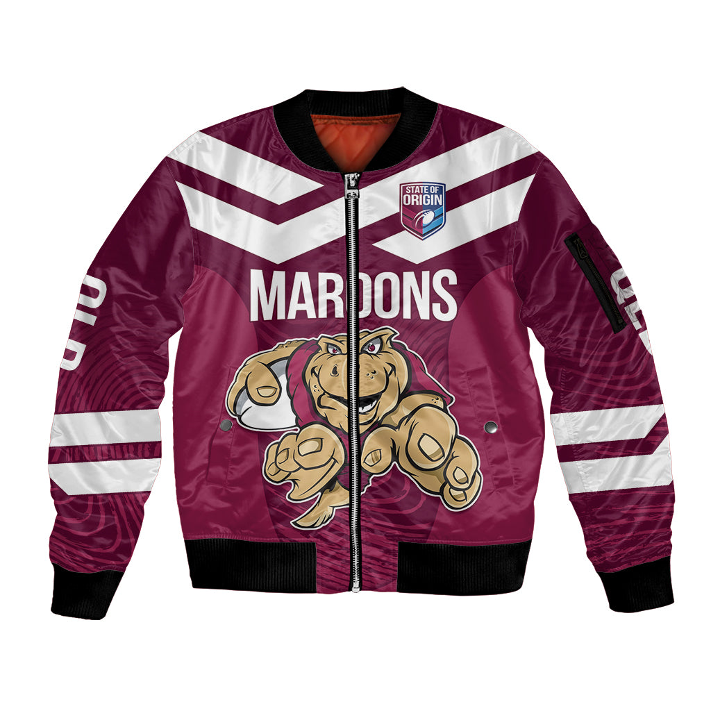 Custom Queensland Rugby Sleeve Zip Bomber Jacket Maroons Cane Toad Origin Sporty