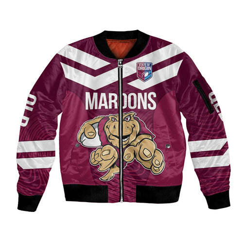 Custom Queensland Rugby Sleeve Zip Bomber Jacket Maroons Cane Toad Origin Sporty