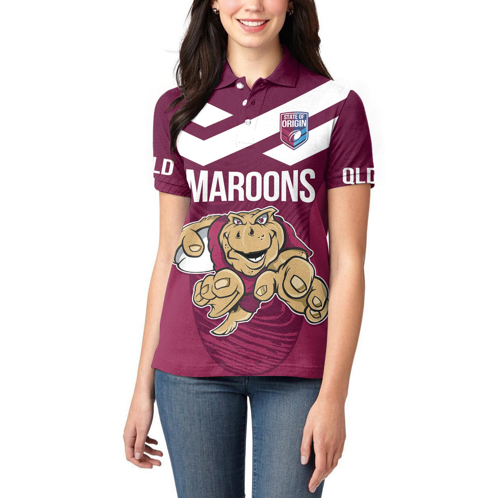 Custom Queensland Rugby Women Polo Shirt Maroons Cane Toad Origin Sporty