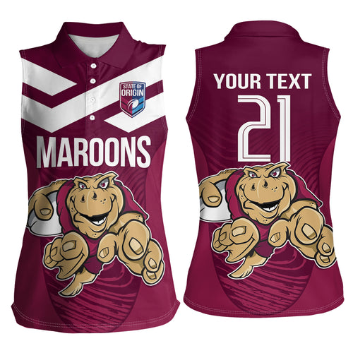 Custom Queensland Rugby Women Sleeveless Polo Shirt Maroons Cane Toad Origin Sporty