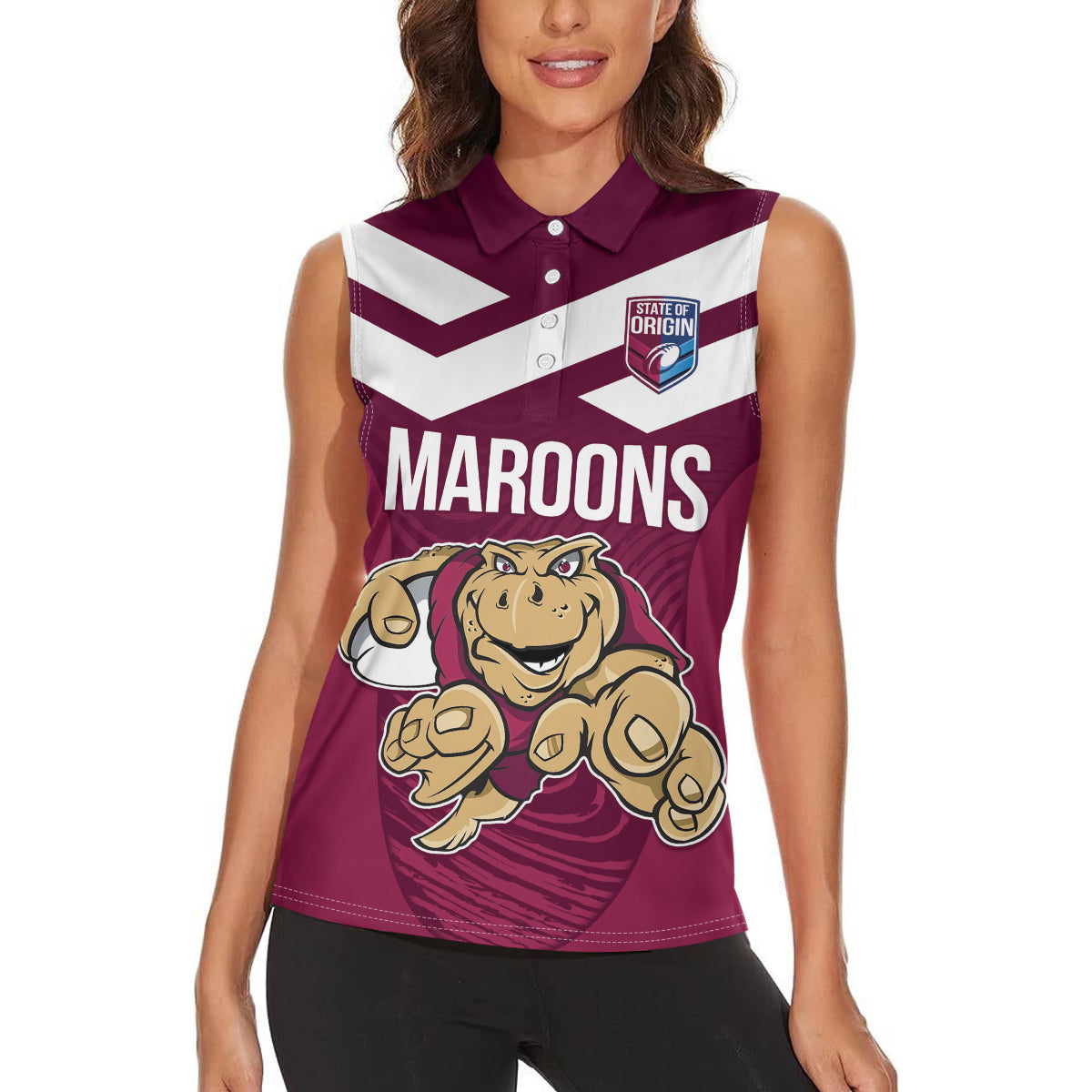 Custom Queensland Rugby Women Sleeveless Polo Shirt Maroons Cane Toad Origin Sporty