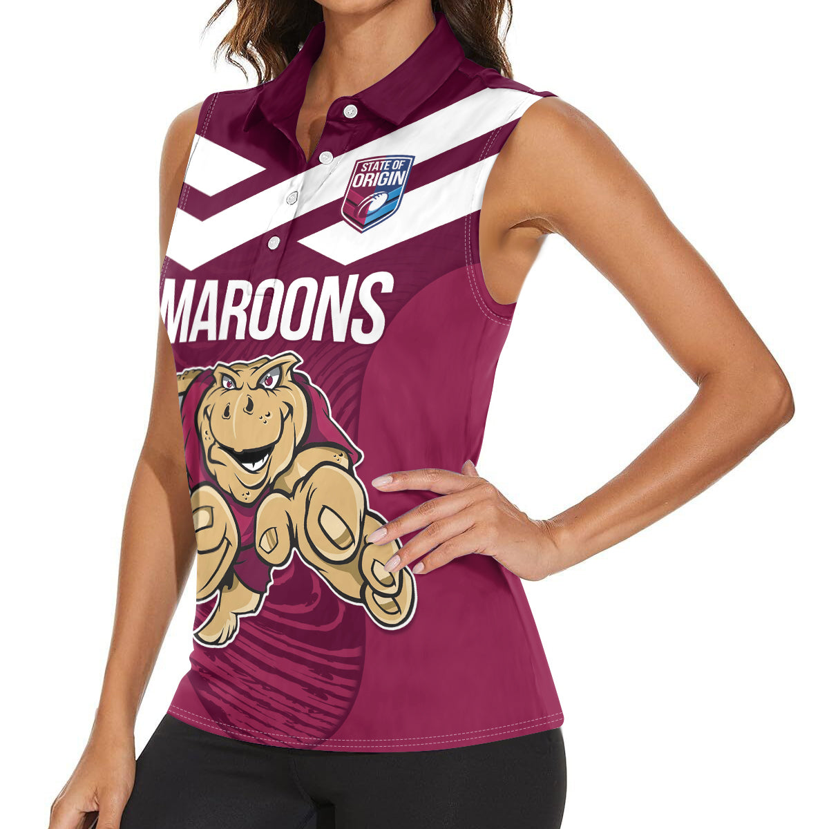 Custom Queensland Rugby Women Sleeveless Polo Shirt Maroons Cane Toad Origin Sporty