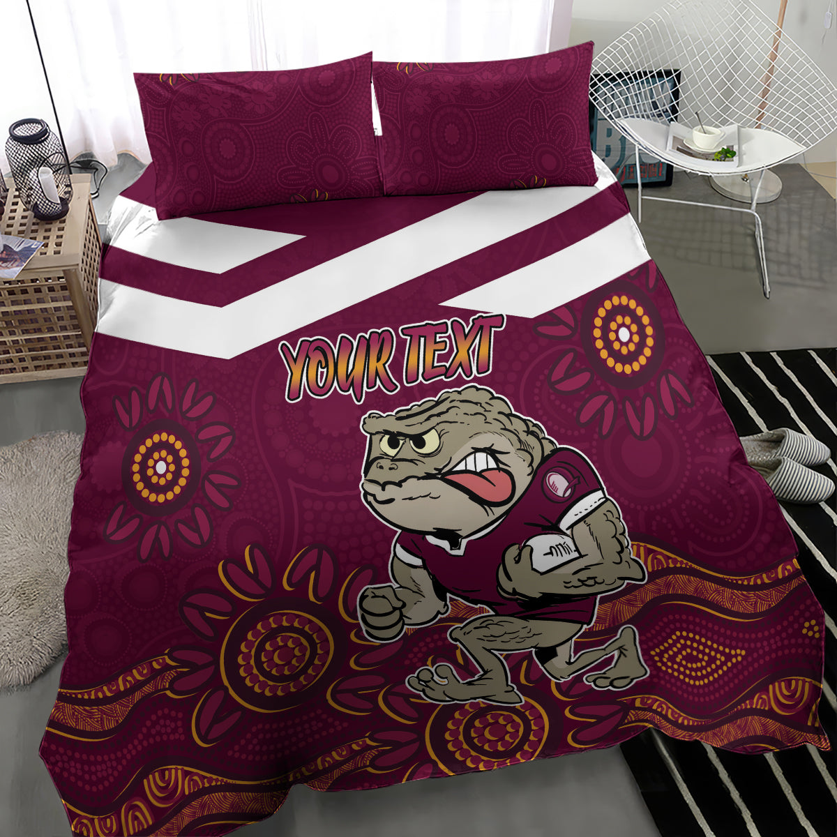 Custom QLD Maroons Cane Toad Blooded Aboriginal Inspired Bedding Set