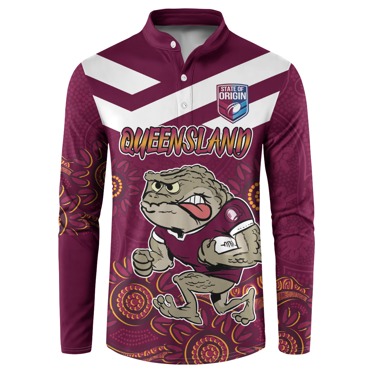 Custom QLD Maroons Cane Toad Blooded Aboriginal Inspired Button Sweatshirt