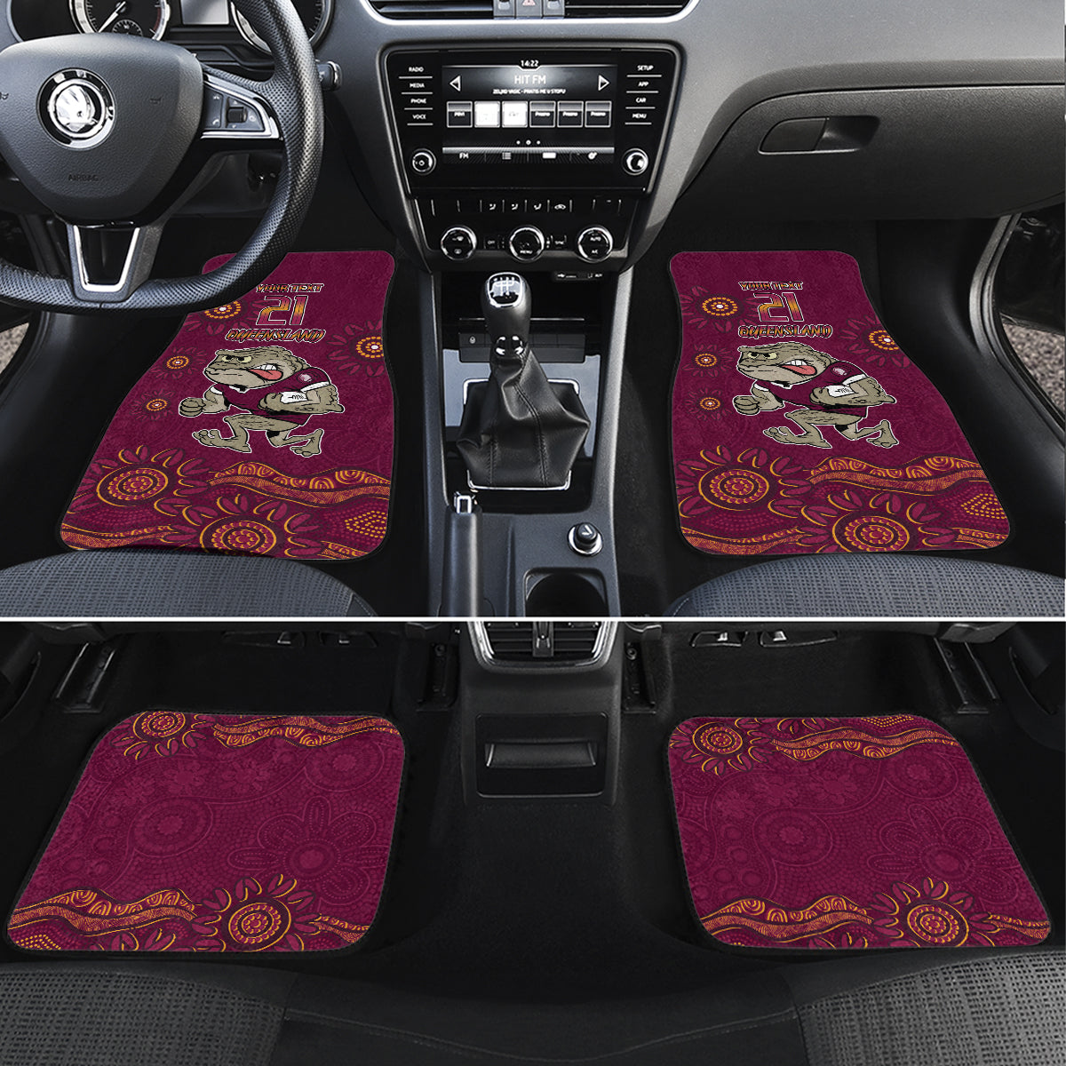Custom QLD Maroons Cane Toad Blooded Aboriginal Inspired Car Mats