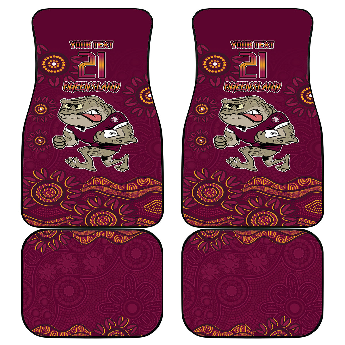 Custom QLD Maroons Cane Toad Blooded Aboriginal Inspired Car Mats