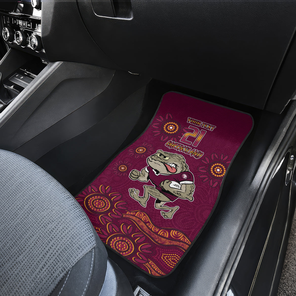 Custom QLD Maroons Cane Toad Blooded Aboriginal Inspired Car Mats