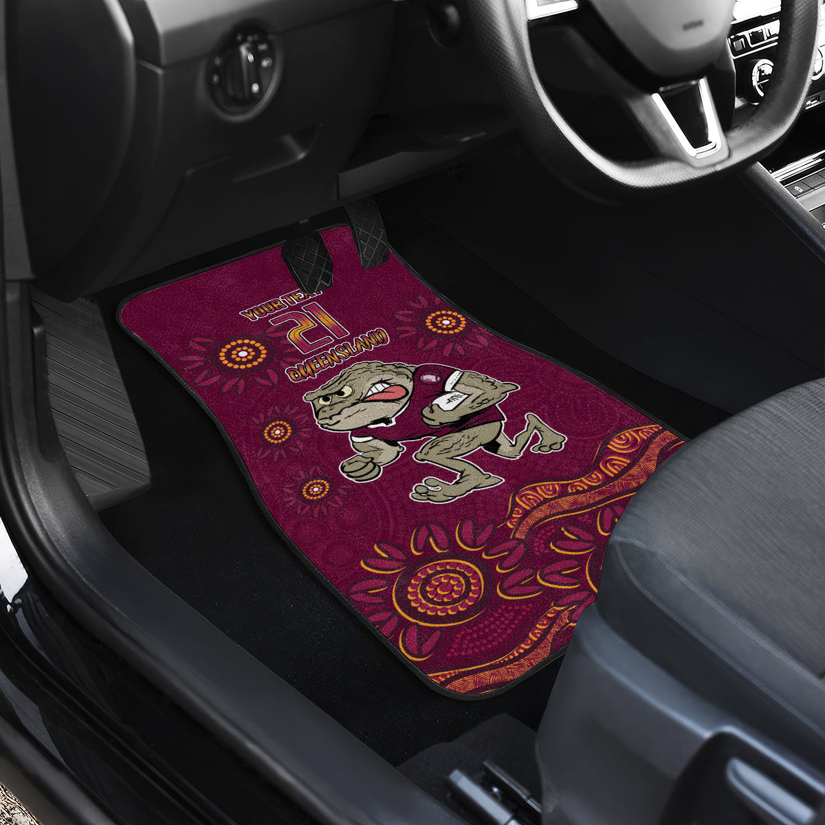 Custom QLD Maroons Cane Toad Blooded Aboriginal Inspired Car Mats