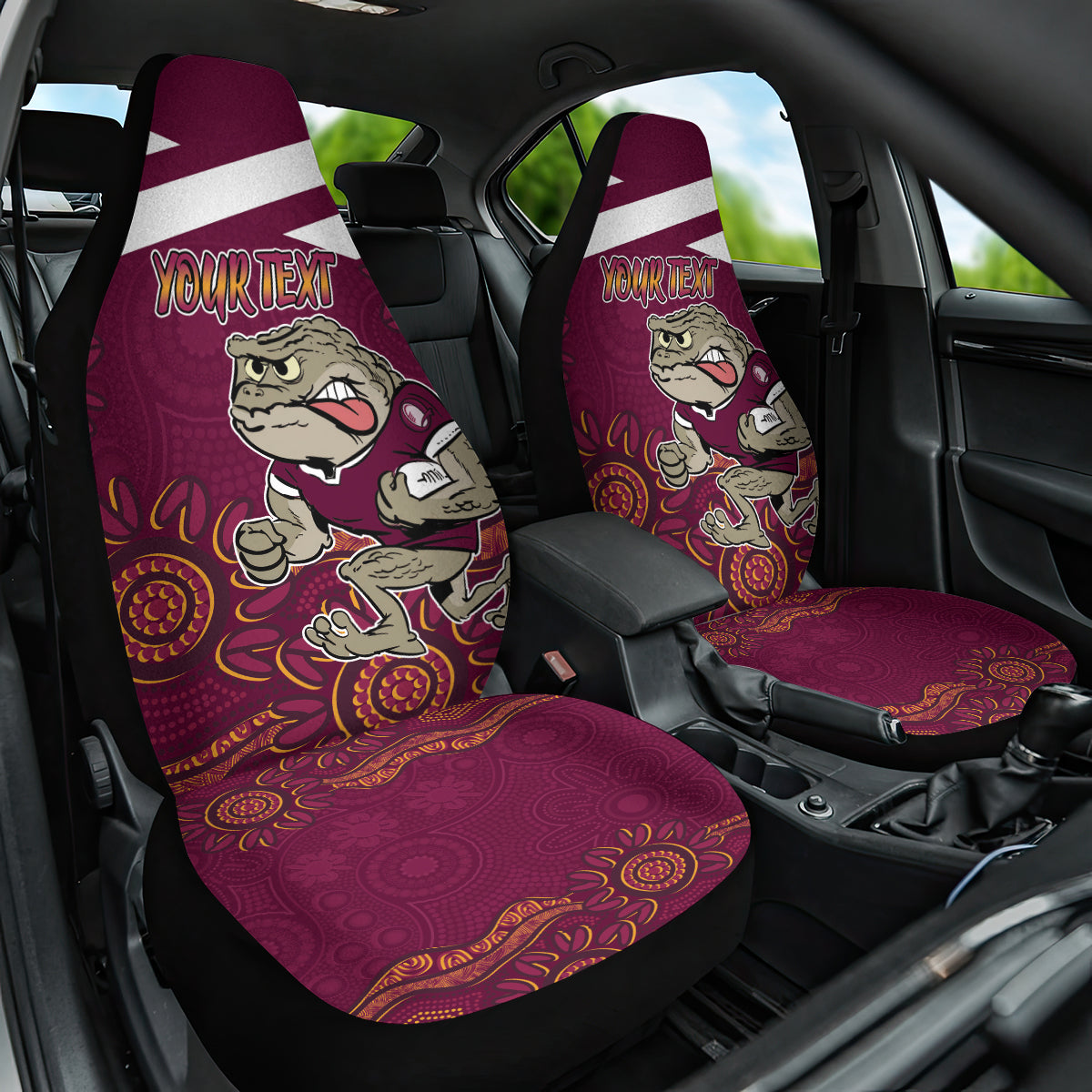 Custom QLD Maroons Cane Toad Blooded Aboriginal Inspired Car Seat Cover