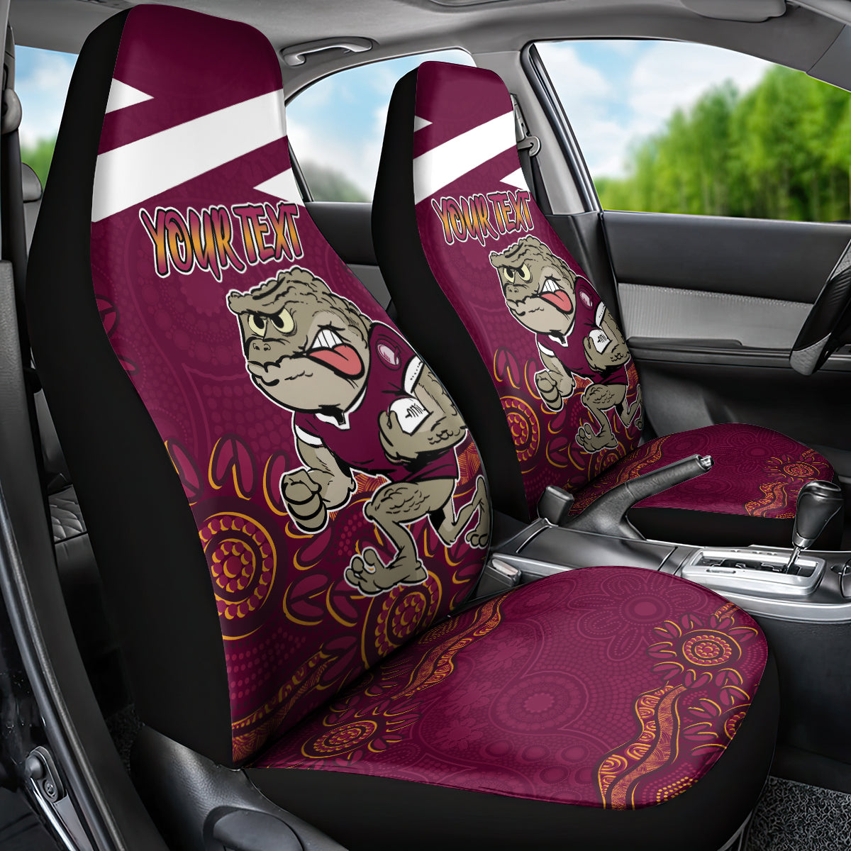 Custom QLD Maroons Cane Toad Blooded Aboriginal Inspired Car Seat Cover