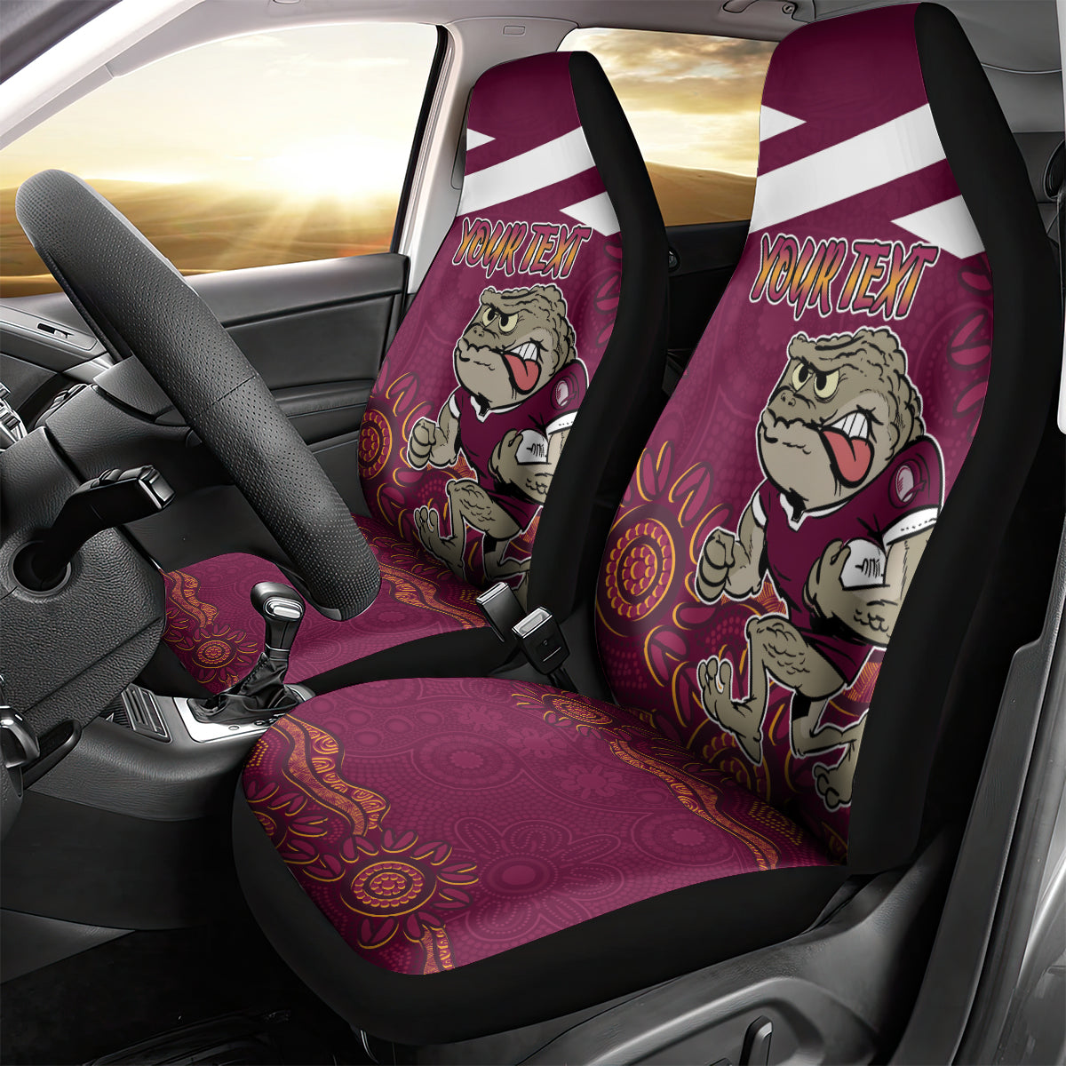 Custom QLD Maroons Cane Toad Blooded Aboriginal Inspired Car Seat Cover