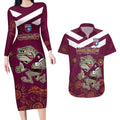 Custom QLD Maroons Cane Toad Blooded Aboriginal Inspired Couples Matching Long Sleeve Bodycon Dress and Hawaiian Shirt