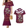 Custom QLD Maroons Cane Toad Blooded Aboriginal Inspired Couples Matching Mermaid Dress and Hawaiian Shirt