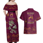 Custom QLD Maroons Cane Toad Blooded Aboriginal Inspired Couples Matching Off Shoulder Maxi Dress and Hawaiian Shirt