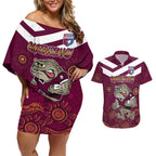 Custom QLD Maroons Cane Toad Blooded Aboriginal Inspired Couples Matching Off Shoulder Short Dress and Hawaiian Shirt