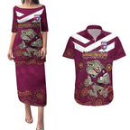 Custom QLD Maroons Cane Toad Blooded Aboriginal Inspired Couples Matching Puletasi and Hawaiian Shirt