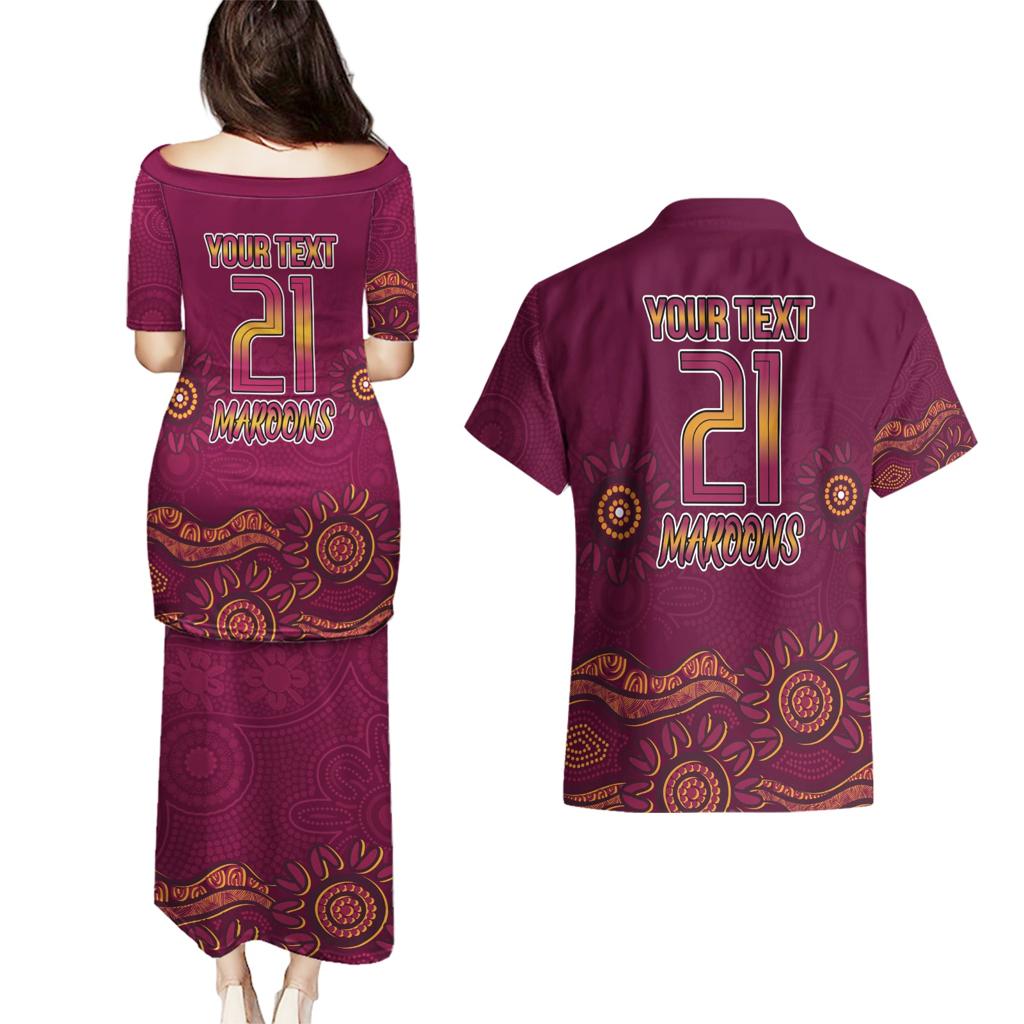 Custom QLD Maroons Cane Toad Blooded Aboriginal Inspired Couples Matching Puletasi and Hawaiian Shirt