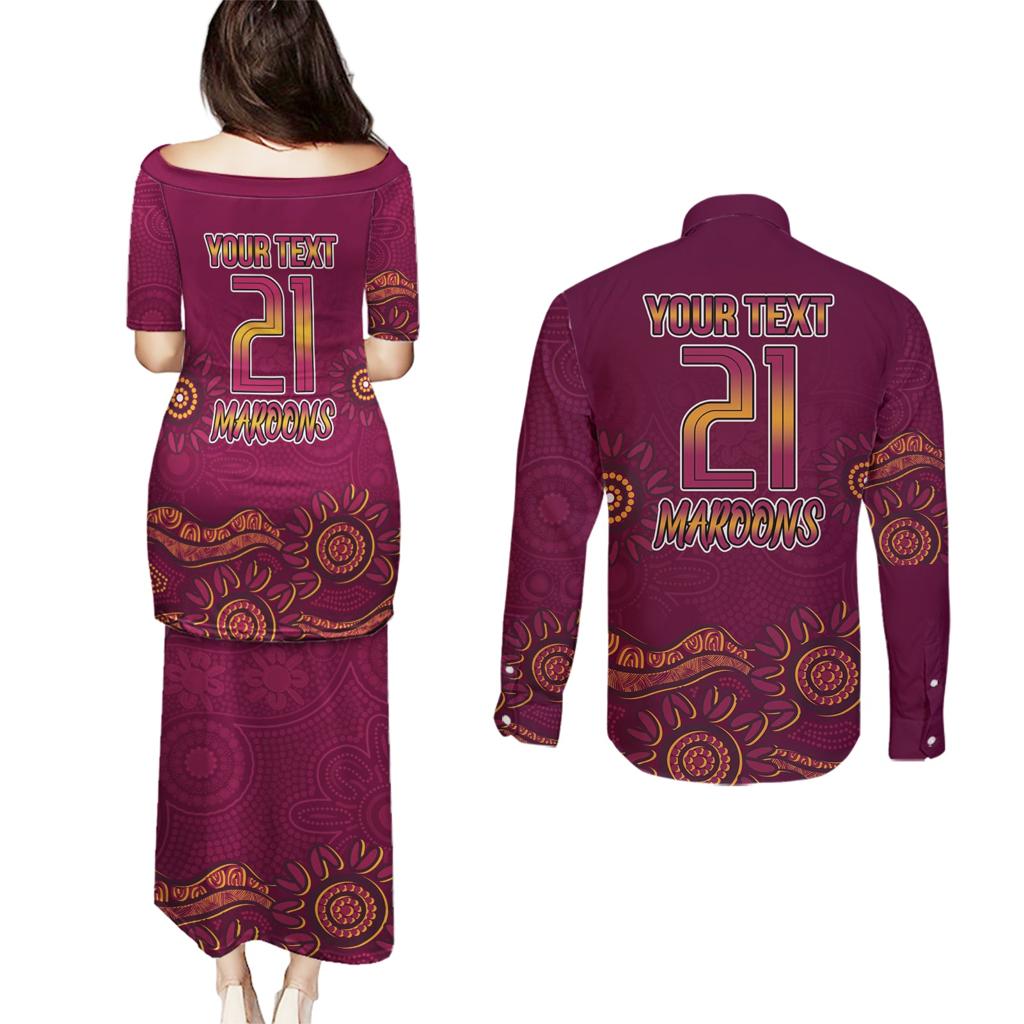 Custom QLD Maroons Cane Toad Blooded Aboriginal Inspired Couples Matching Puletasi and Long Sleeve Button Shirt