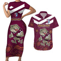 Custom QLD Maroons Cane Toad Blooded Aboriginal Inspired Couples Matching Short Sleeve Bodycon Dress and Hawaiian Shirt
